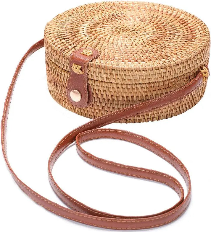Circle Shape Handwoven  Rattan Bag,Rattan Hand Made Bag Circle Shape Stylish Women, Shoulder Bag for Beach And Daily Parties