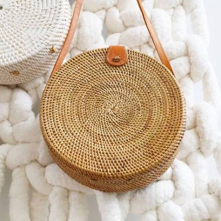 Circle Shape Handwoven  Rattan Bag,Rattan Hand Made Bag Circle Shape Stylish Women, Shoulder Bag for Beach And Daily Parties
