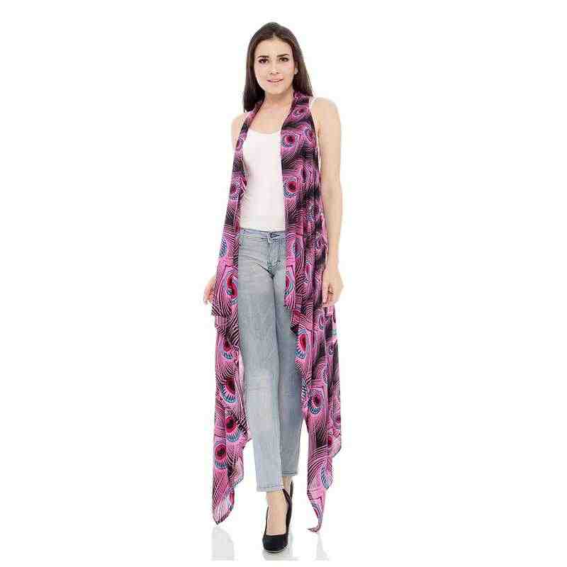 Alexandra Peacock Print Long Cardigan