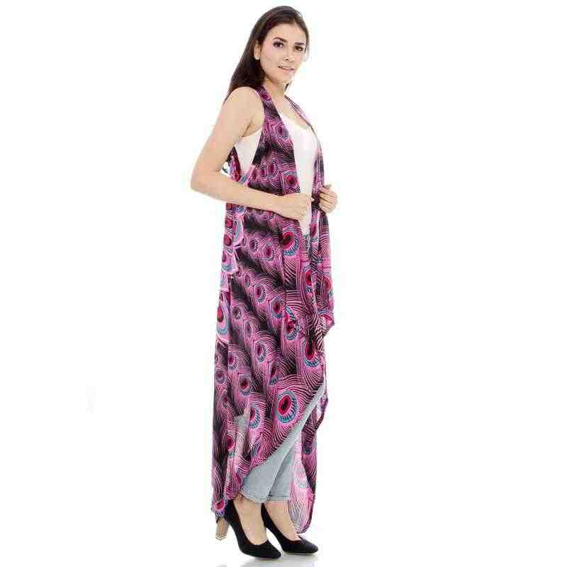 Alexandra Peacock Print Long Cardigan