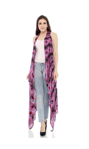 Alexandra Peacock Print Long Cardigan