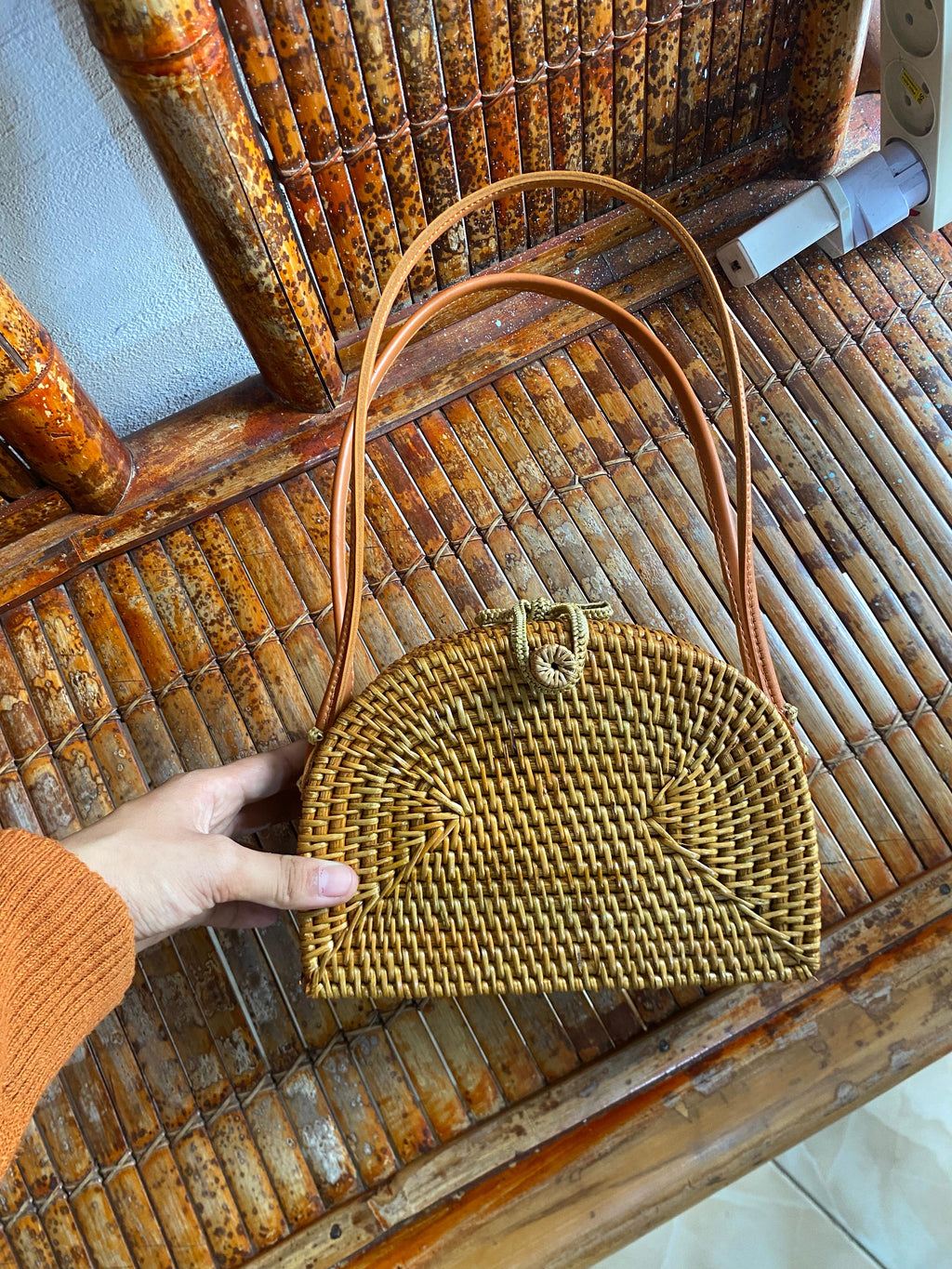 Half Circle Shape Handwoven  Rattan Bag,Rattan Hand Made Bag Circle Shape Stylish Women, Shoulder Bag for Beach And Daily Parties