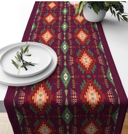 Digital Print Ikat Vintage on Microsilk Bed Runner/Table Runner