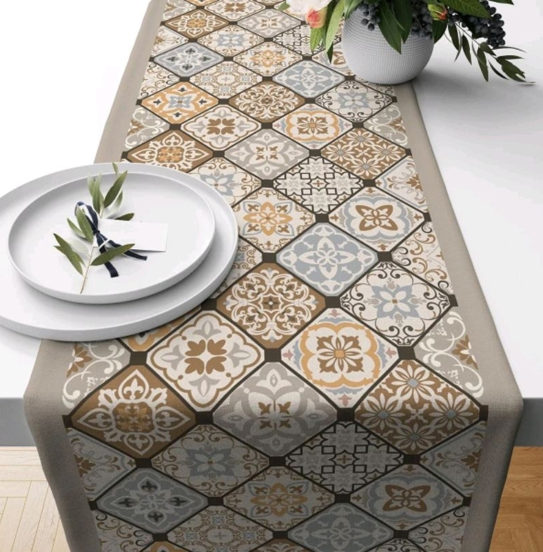 Digital Print Turkish Geometric on Microsilk Bed Runner/Table Runner