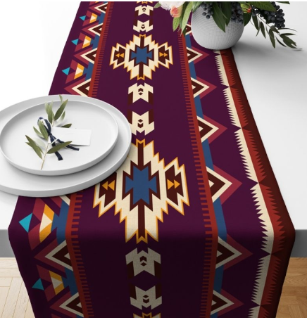 Digital Print Ikat Vintage on Microsilk Bed Runner/Table Runner