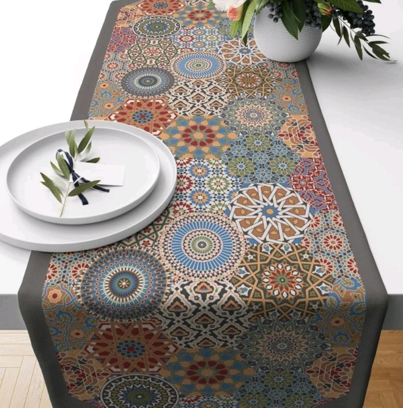 Digital Print Turkish Geometric on Microsilk Bed Runner/Table Runner
